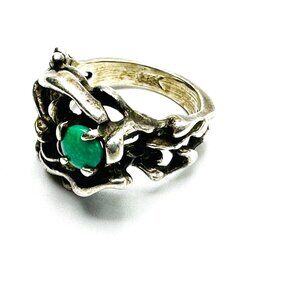 Super Rare — 1970s Organic Brutalist Ring with Green Chrysoprase by Zuni Artists